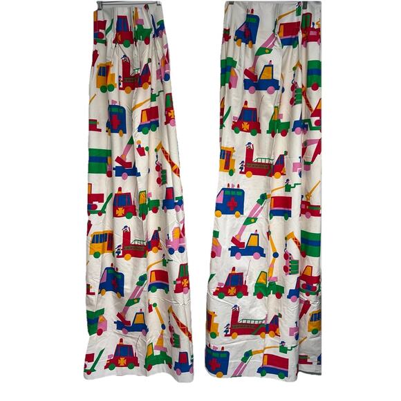 Sears Other - VTG 80s Kids Curtains Drapes Toy Trucks Cars Fire Truck Vehicles 1 Pair 24x63